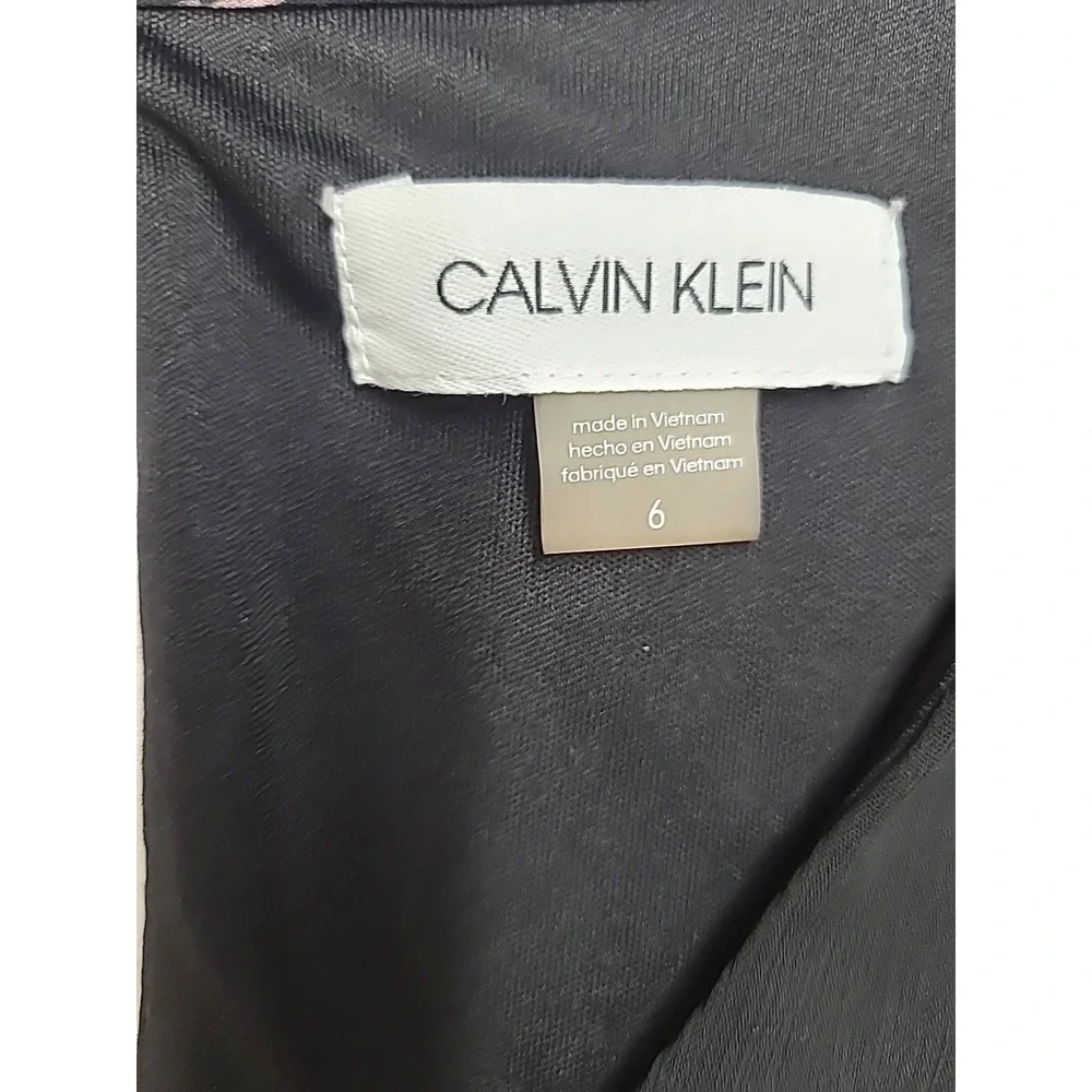 Calvin Klein Dress Sz 6 Black Chiffon Ruffles Floral Whimsigoth Fairy‎ Event EUC